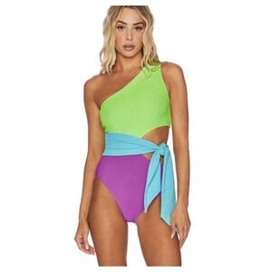 Beach Riot Carlie One Piece XS Neon Colorblock Cutout Swimsuit NWT Swim Beach